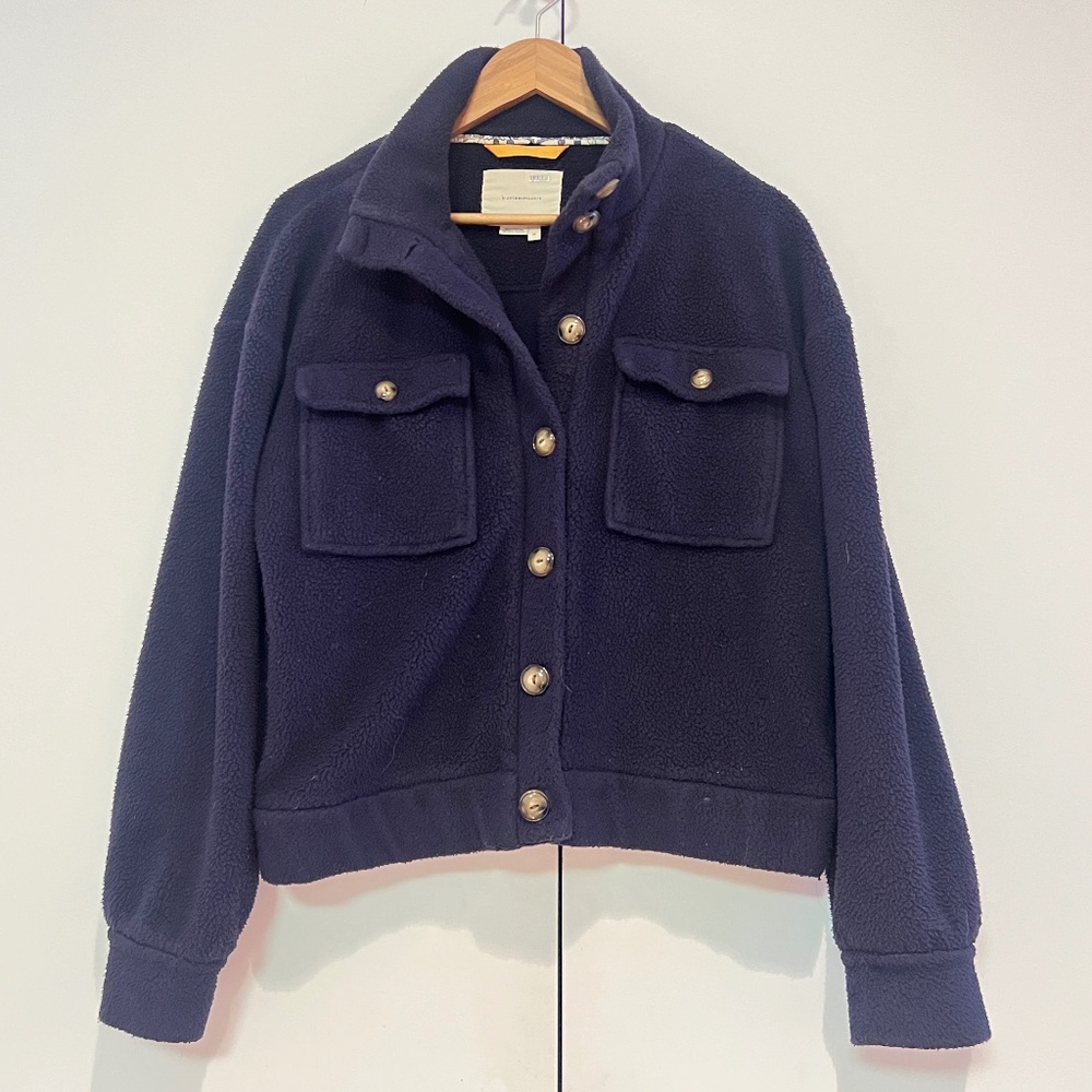Anthropologie Navy Teddy Fleece Jacket | Size XS